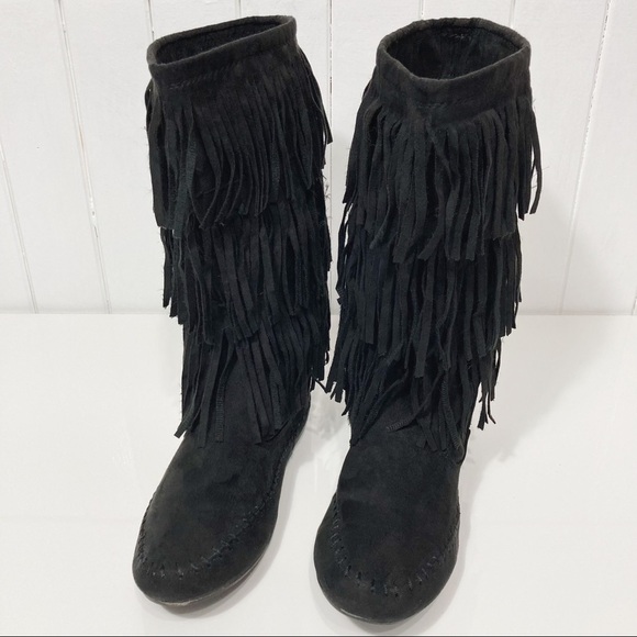 Arizona Jeans Black Suede Tiva Fringe Boots Sise 9M - Picture 2 of 14